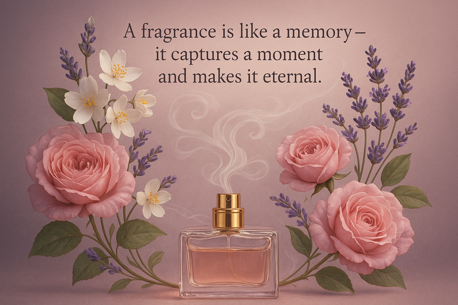 need something like flowers and perfume linked to each other and some line attractive like a quote about smell